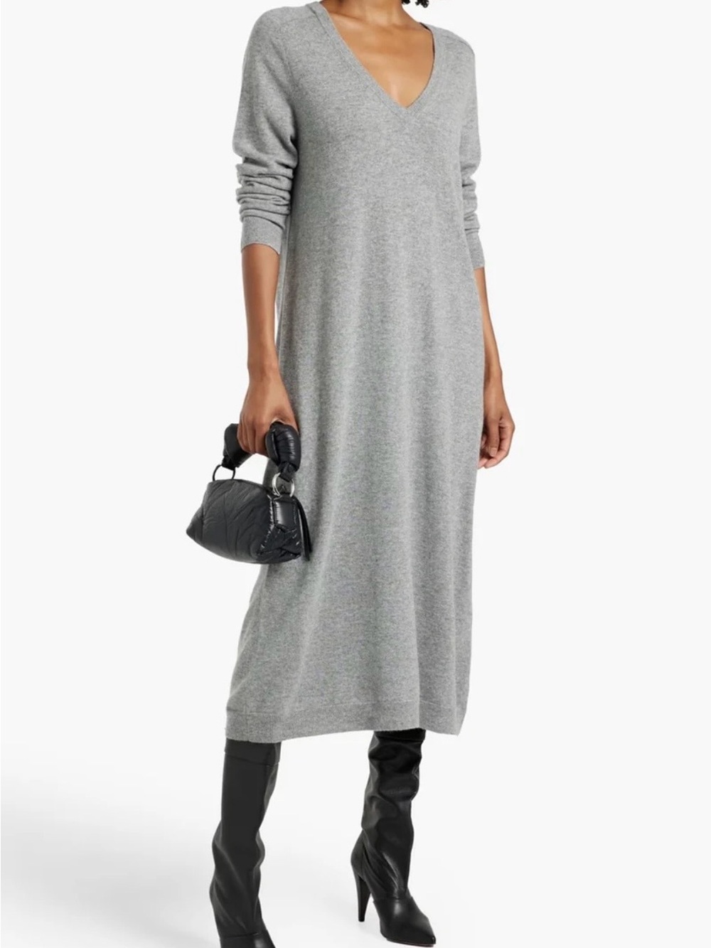 Soft V-Neck Long Sleeve Knit Dress - Gray RW&CO